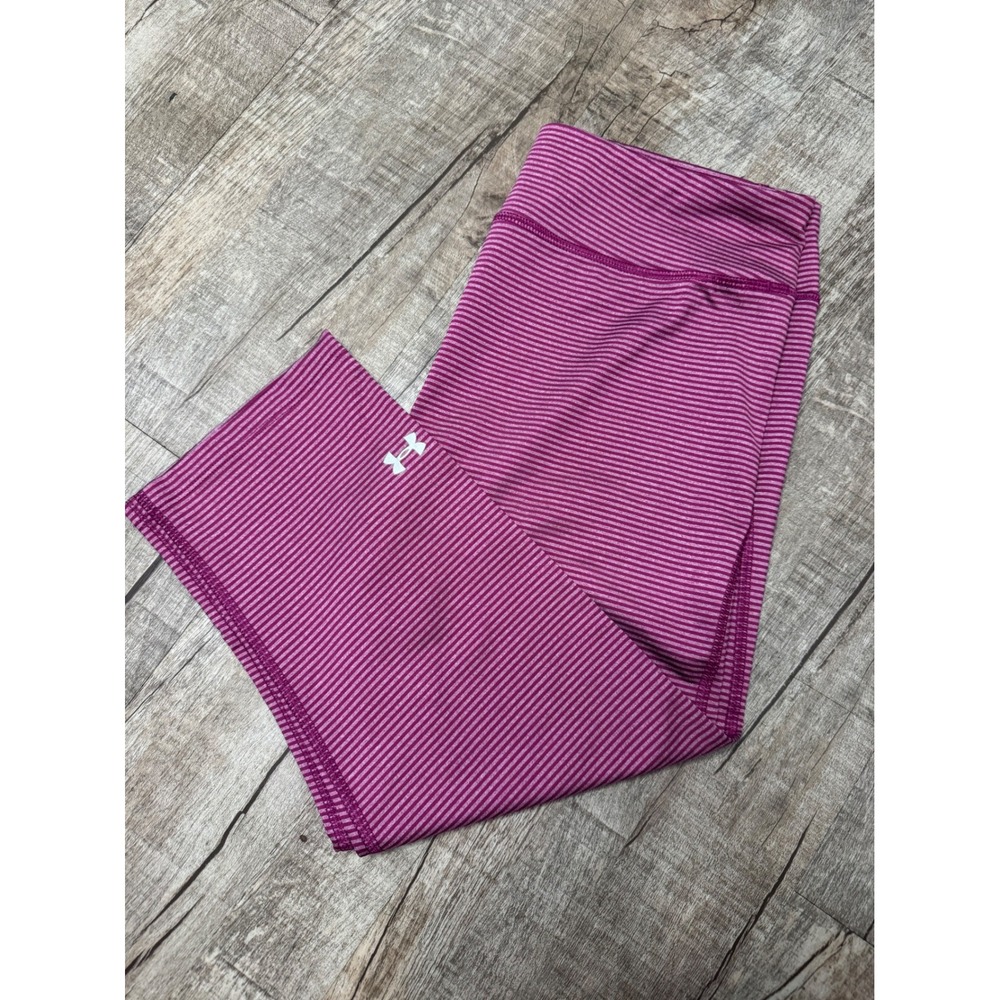 Under Armour HeatGear Purple Striped Compression Capri Leggings Womens Large LG